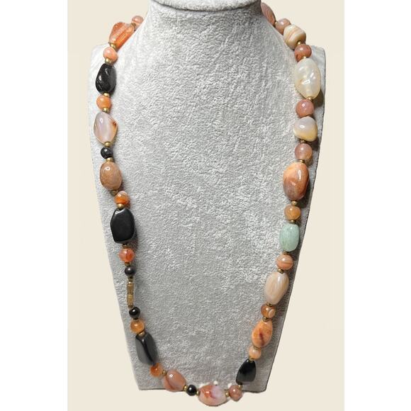 Vintage 60s–70s Beggar Bead Necklace – Natural Stone Mix – 22" Strand - Picture 1 of 5